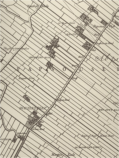 vockestaert1 Fragment van kaart van Kruikius (1712) met in het zuiden het buurtschap Vockestaert